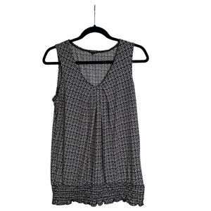 Maurices M Black Tan White Print Bottom Smocked Tank Blouse